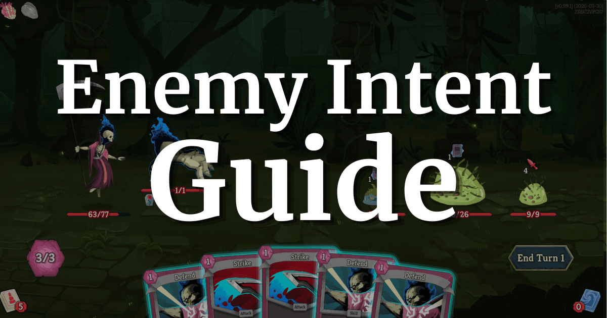 Slay the Spire 2 enemy intent guide header showing a Necrobinder combat encounter with multiple enemies displaying different intent icons on turn 1