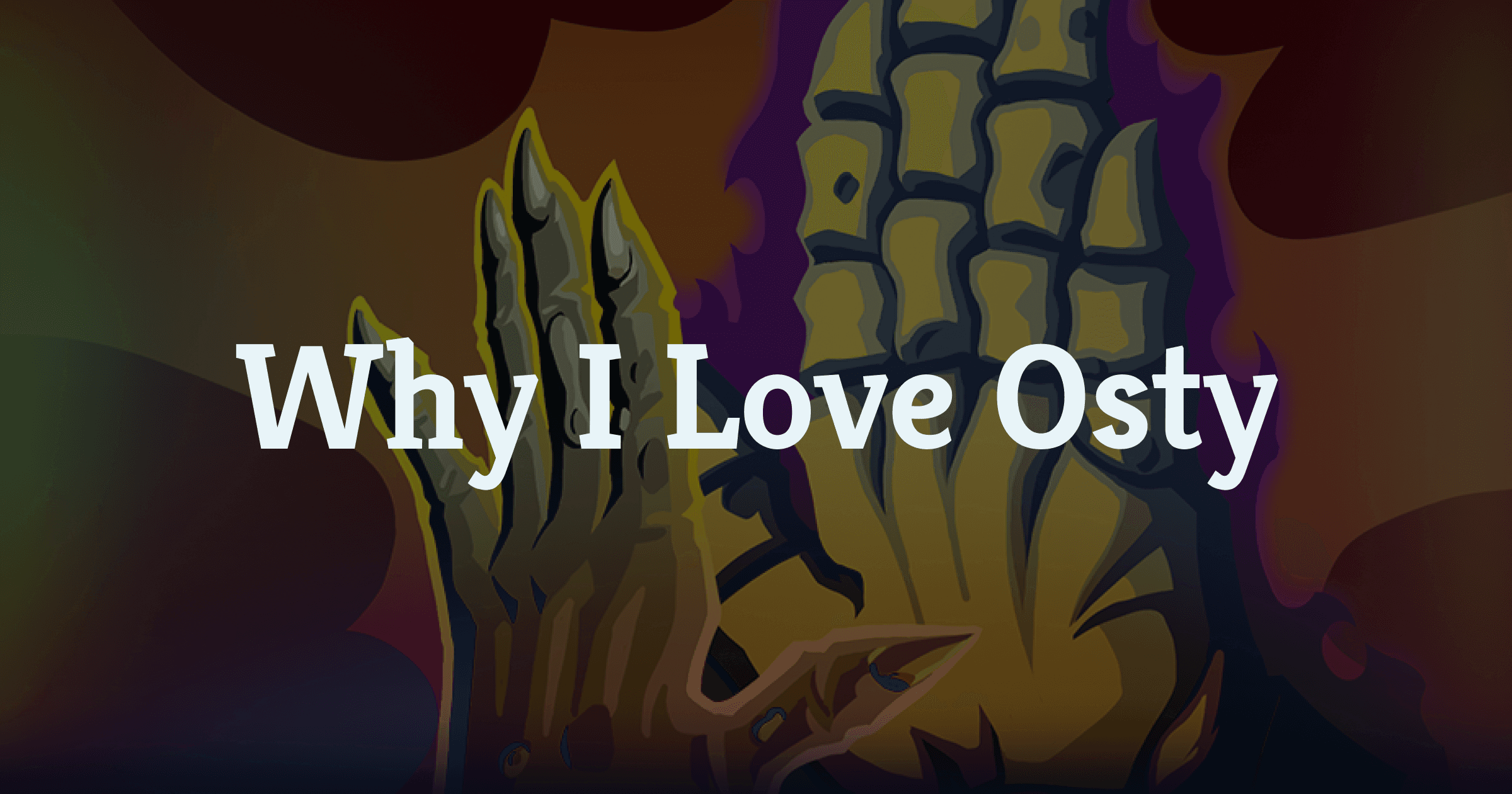 Slay the Spire 2 screenshot showing the Necrobinder and her minion Osty in combat, with floating hearts edited over the scene. Text overlay reads 'Why I love Osty and why Osty loves me back.
